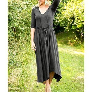 Matilda Jane Go West Heather Gray Midi Belted Dress Womens Size Medium Casual